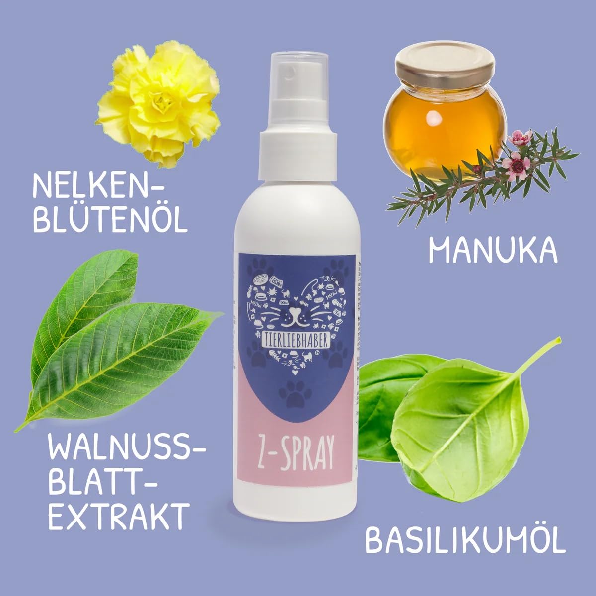 TIERLIEBHABER Z-Spray für Katzen mit Einer 100% npflanzliche Rezeptur aus Zitrusfrucht-Extrakt, Manuka und vielen weiteren Zutaten – Haut- & Fellpflege stärkt die Haut-Abwehrkräfte (150 ml)
