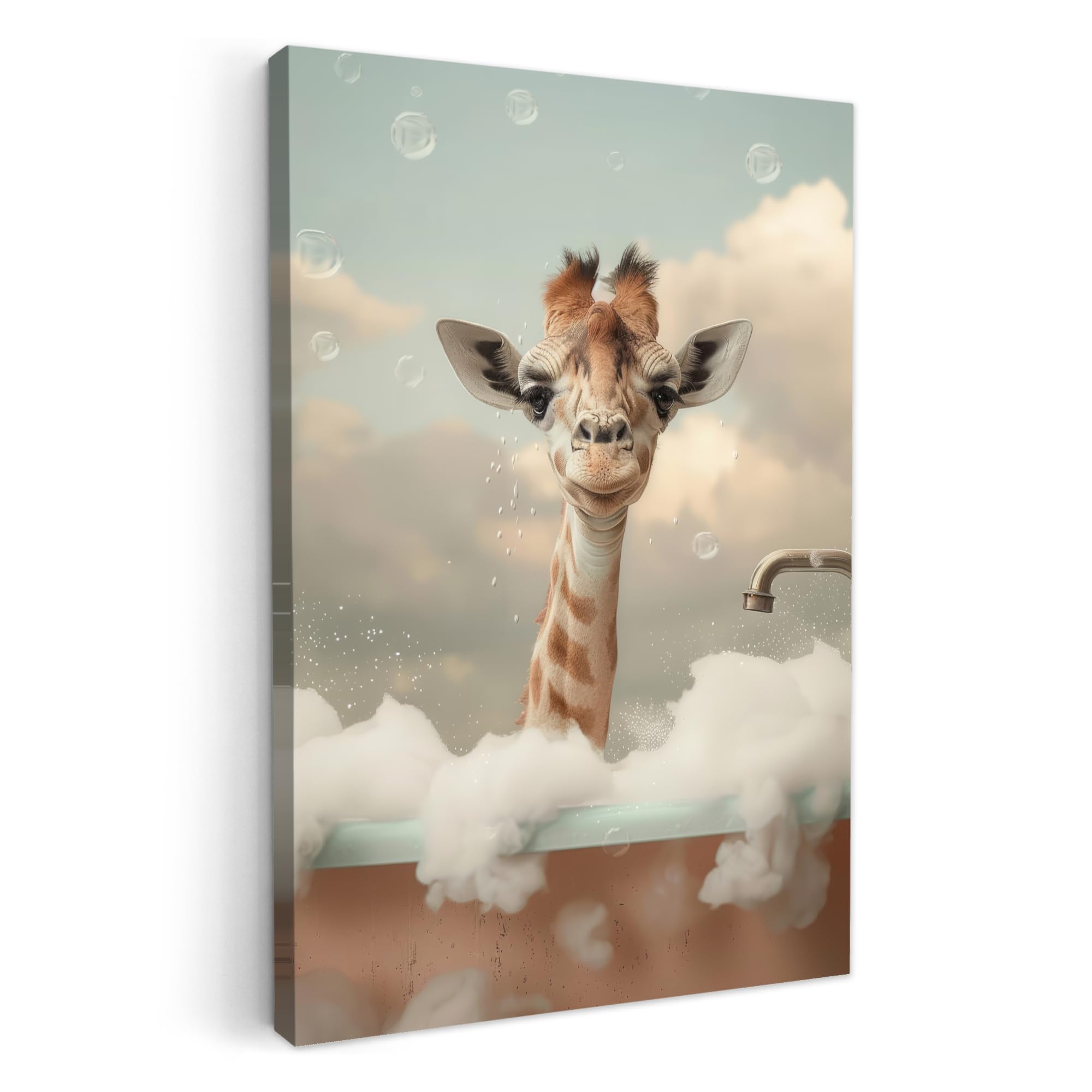 MuchoWow© Canvas Wall Art 80x120 cm Decor Hanging Pictures for Living Room Canvus Artwork Deco Walls Giraffe - Wild animals - Bath - Foam
