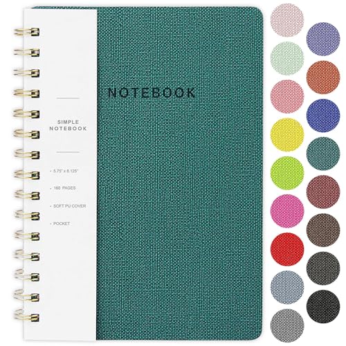 Image of Spiral Notebook-5.75 inch x 8.125 inch College Ruled Journal with Inner Pockets and 160 Pages,PU Leather Cover Business Journal, Twin-Wire Binding Notebook Perfect for Office & Home School Supplies Green