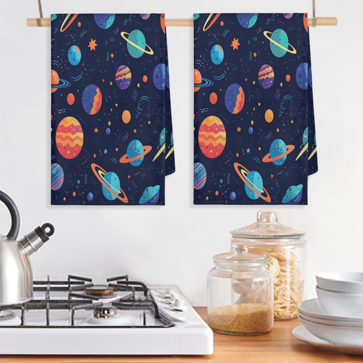 TropicalLife Universe Solar System - Asciugamani da cucina 45 x 72 cm, confezione da 6, assorbenti e riutilizzabili, strofinacci da cucina per casa, catering, bar