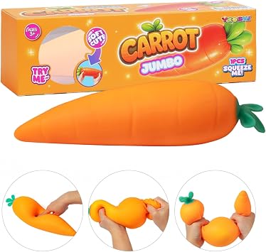 Jumbo Carrot Squishy Toy - Giant Slow Rising Orange Squeeze Toy for Kids & Adults, Soft Sensory Fidget Toy for Stress Relief & Anxiety, Fun Vegetable Novelty Gift & Desk Decor