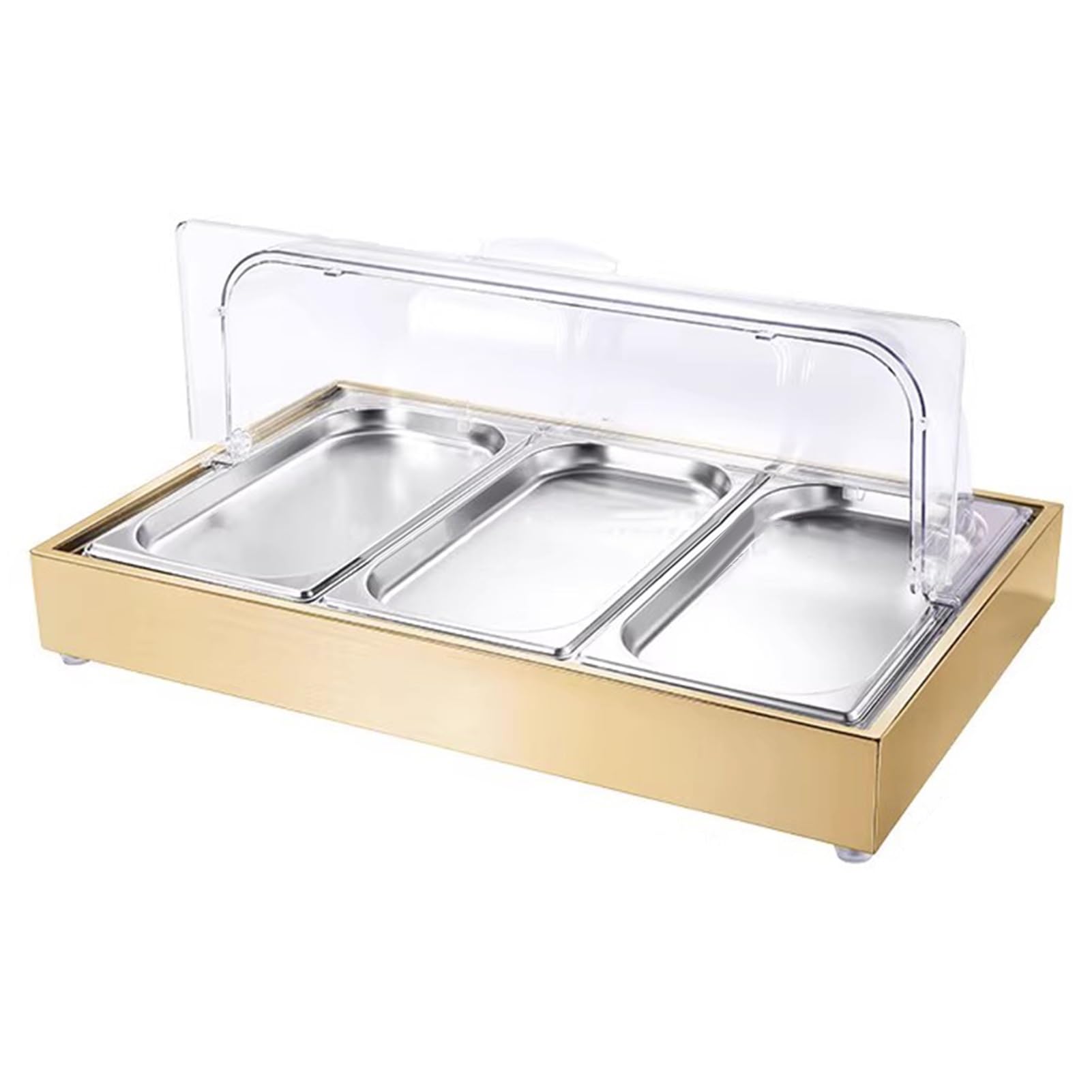 Bandeja transparente para servir alimentos helados, cubierta superior enrollable, contenedor de buffet de mariscos, 2 platos de rejilla para frutas y aperitivos, perfecto para catering y eventos