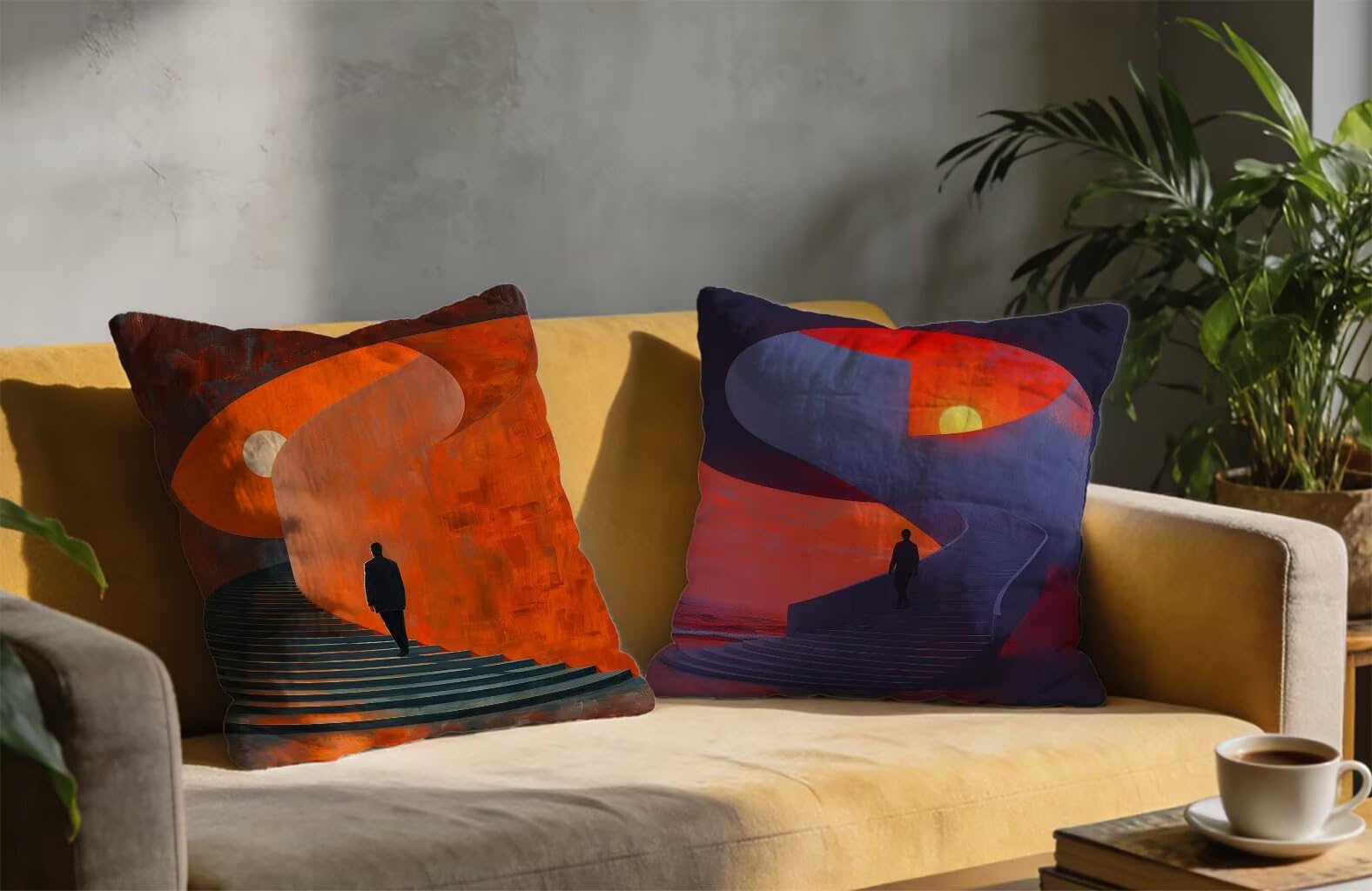 Taie Oreiller 65x65 cm Lot de 2 Rouge Housse de Coussin 65 x 65 Gros Coussin De Canapé Lin Taie Oreiller Exterieur Coucher De Soleil pour Printemps Été Chaise Chambre Terrasse Décoratifs 4-4967V2
