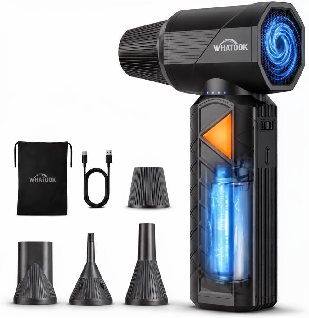 WHATOOK W02 Pro Electric Dust Blower, 400000 RPM Electric Air Duster, 100-Level Adjustable PC Cleaning Set with 12000 mAh Battery, Compressed Air Spray Alternative for PC, Keyboard, Car, Outdoor-picture-21