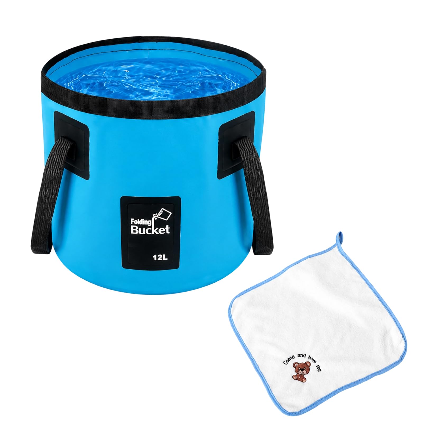 GYTFOG Folding Bucket 12l, Handy Folding Bucket with Towel, Collapsible Bucket Portable Cleaning Bucket for Camping Hiking Fishing Gardening Car Washing Household Cleaning Supplies
