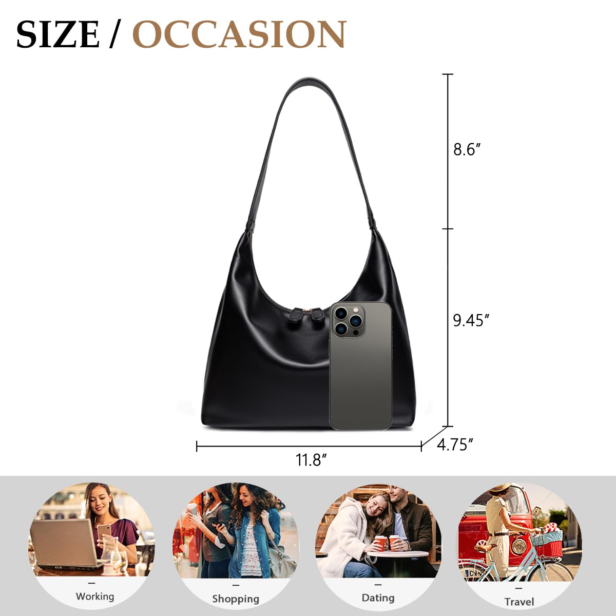 Bolsos hobo de cuero para mujer, bolso pequeño y suave con diseño de doble cremallera 2024