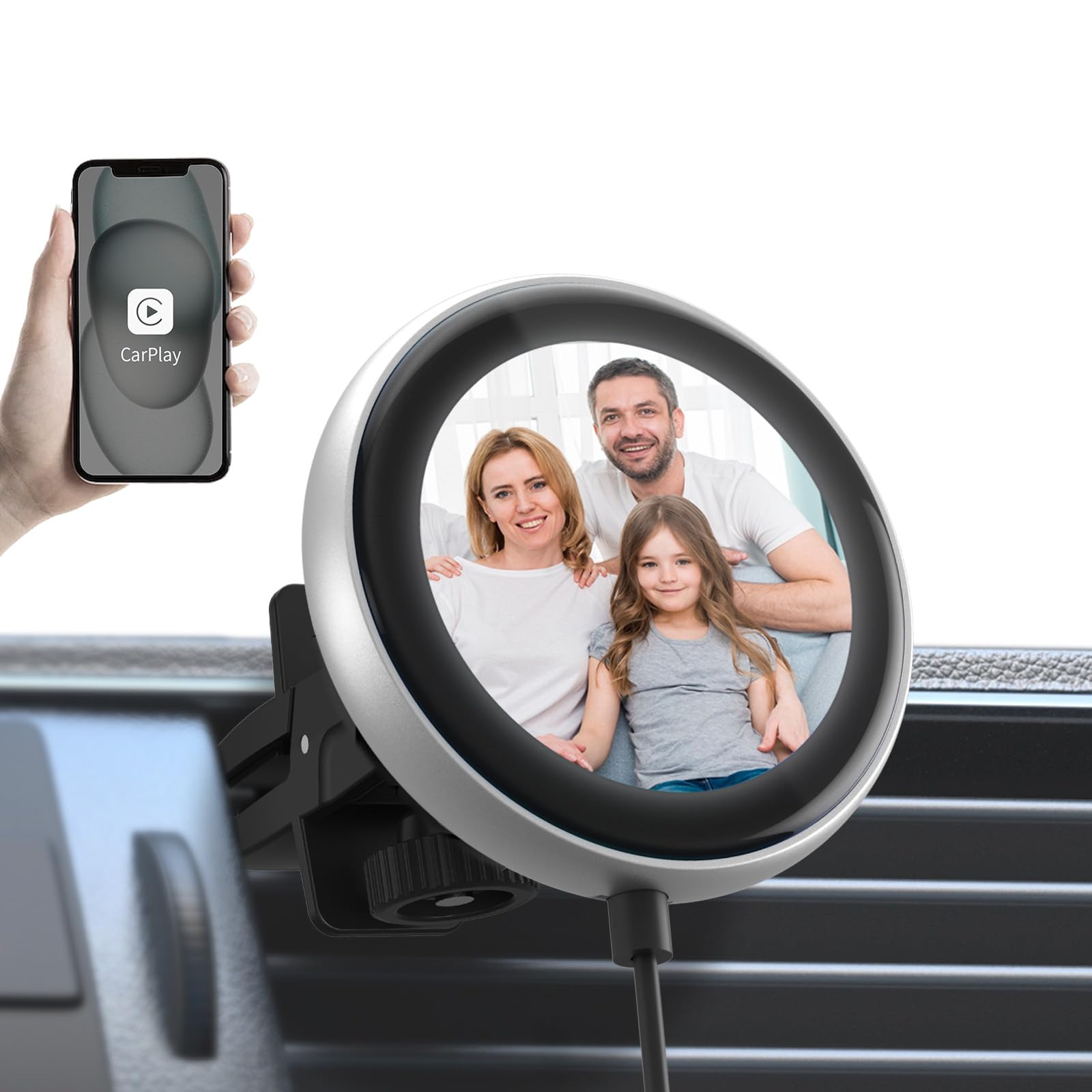 OTTOCAST Adattatore Carplay Wireless Clip, Dongle Wireless CarPlay Plug & Play con Display Elettronico può Mostrare Orologio Immagini Copertina di Album Musicali Compatibile con Auto con Wired CarPlay