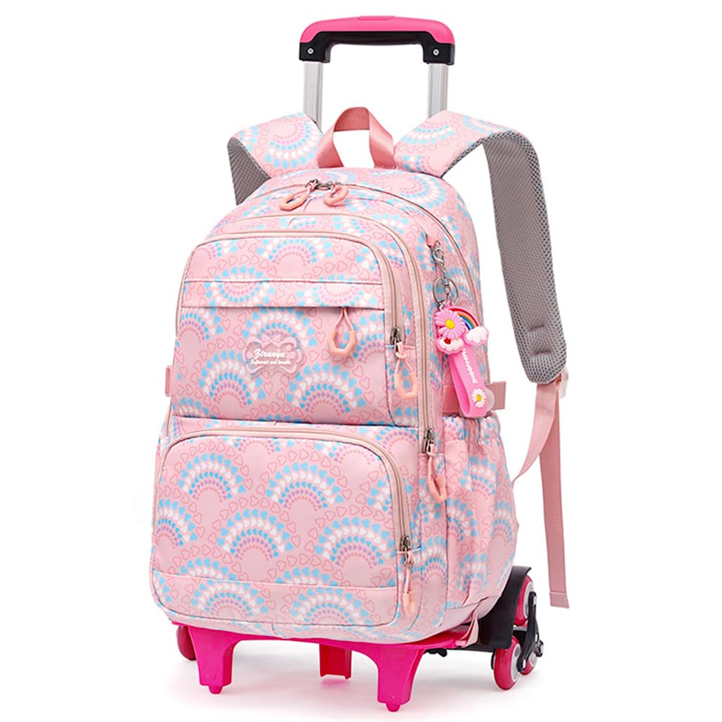 palay School Bag for Girls Cute Heart Print School Trolley Bag with Detachable Wheel Stand And 6 Wheels Waterproof Large Kids Trolley School Bag Stylish School Bags Backpack Birthday Gifts for Girls-picture-16