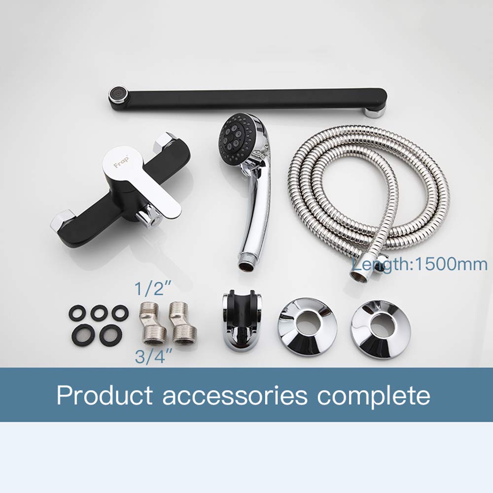 Grifo Mezclador baño, Grifo bañera latón, Grifo Mezclador Ducha baño Negro con Cabezal Ducha Mano ABS y caño Giratorio bañera Acero Inoxidable