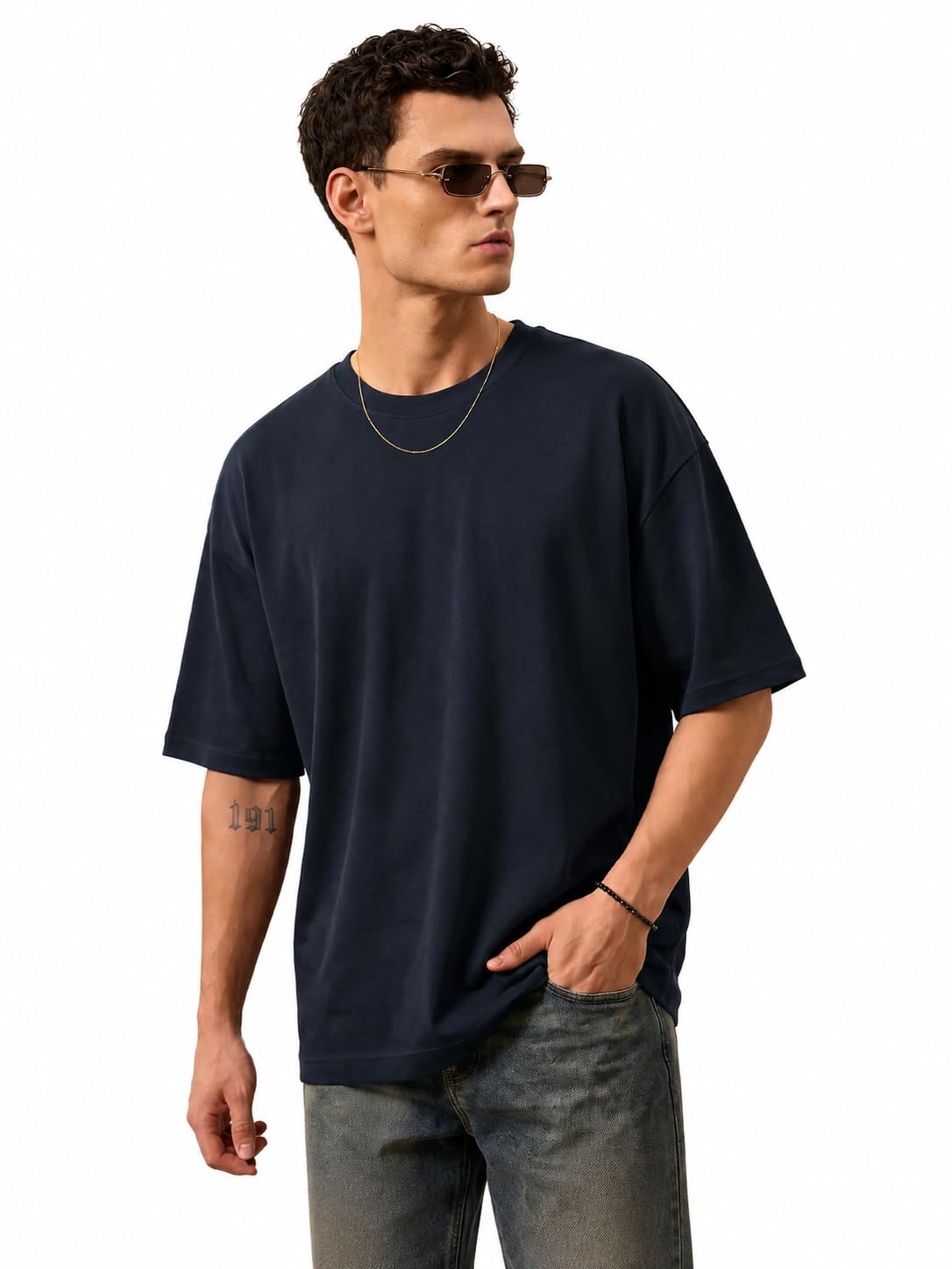 the souled store Premium Essentials: Men and Boys Short Sleeve Round Neck Solid Cotton Blend Casual Lightweight Drop Shoulder Streetwear Comfortable Trendy Oversized T-Shirts-picture-45