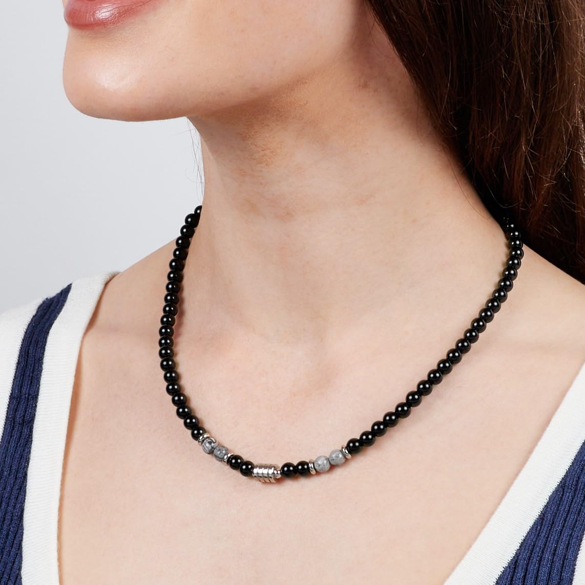 Collana di perline da uomo | Collana a catena fatta a mano con perline in onice occhio di tigre per uomo | Pietre preziose naturali Gioielli in cristallo curativo per donna uomo