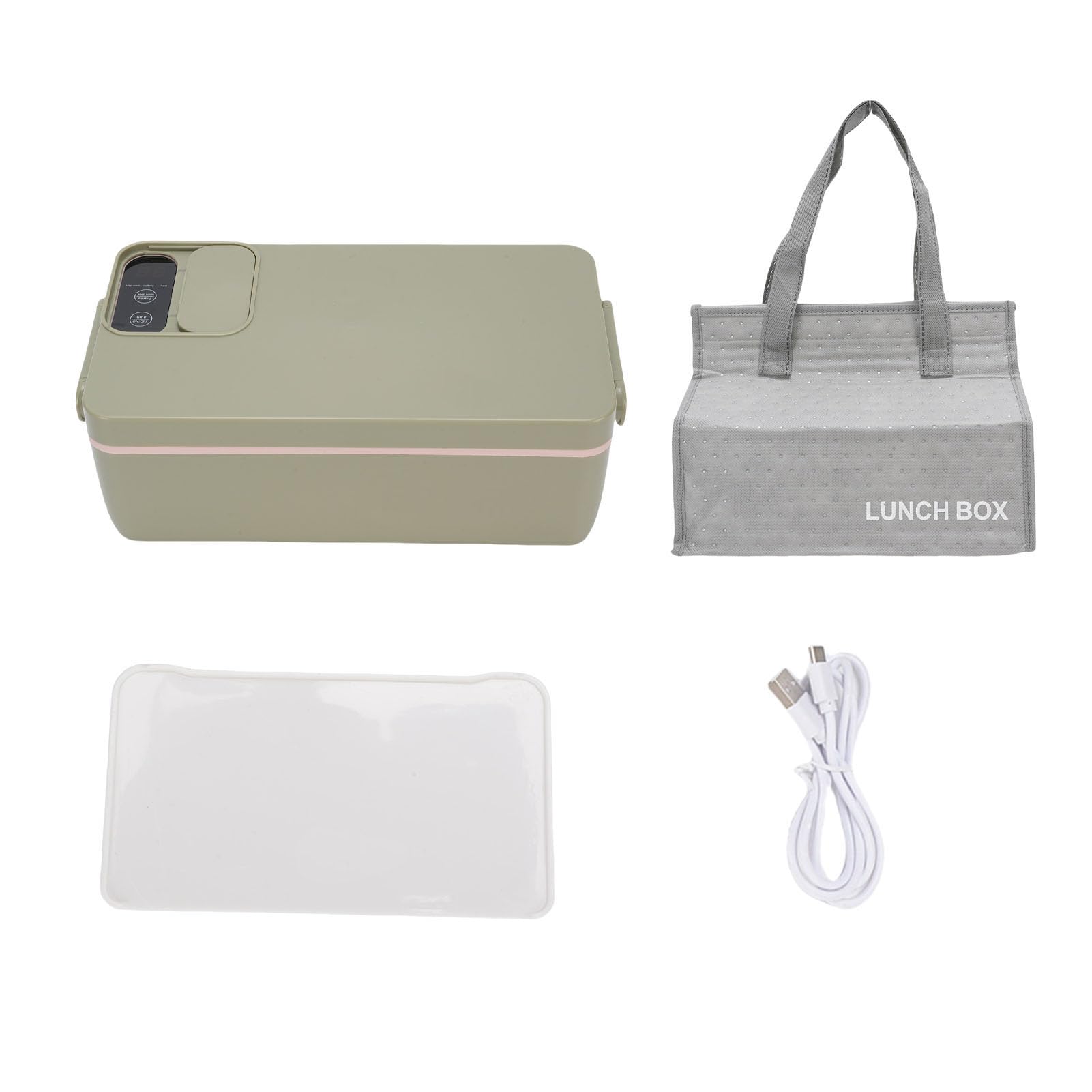 Kabellose Elektrische Lunchbox 40W, Warmhaltebox für Essen mit 1L 304 Edelstahl-Innenbehälter und Auslaufsicherer Design für Reisen, Arbeit, Outdoor (GREEN)