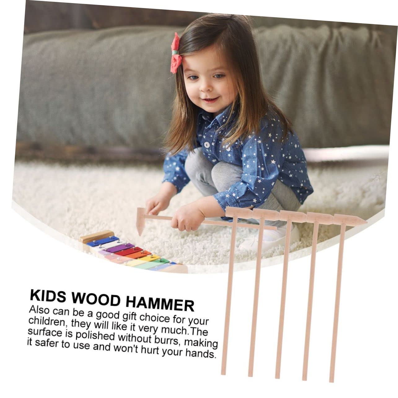 UPKOCH 5pcs Boys and Girls Wood Hammer Toy Mini Mallets Toy Tools for Construction Hammering Pounding