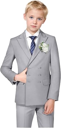 Boys Suit Double Breasted 6 Piece Tuxedo Suits for Kids Toddler Blazer Vest Dress Pants Wedding Outfit Set Shirt Tie