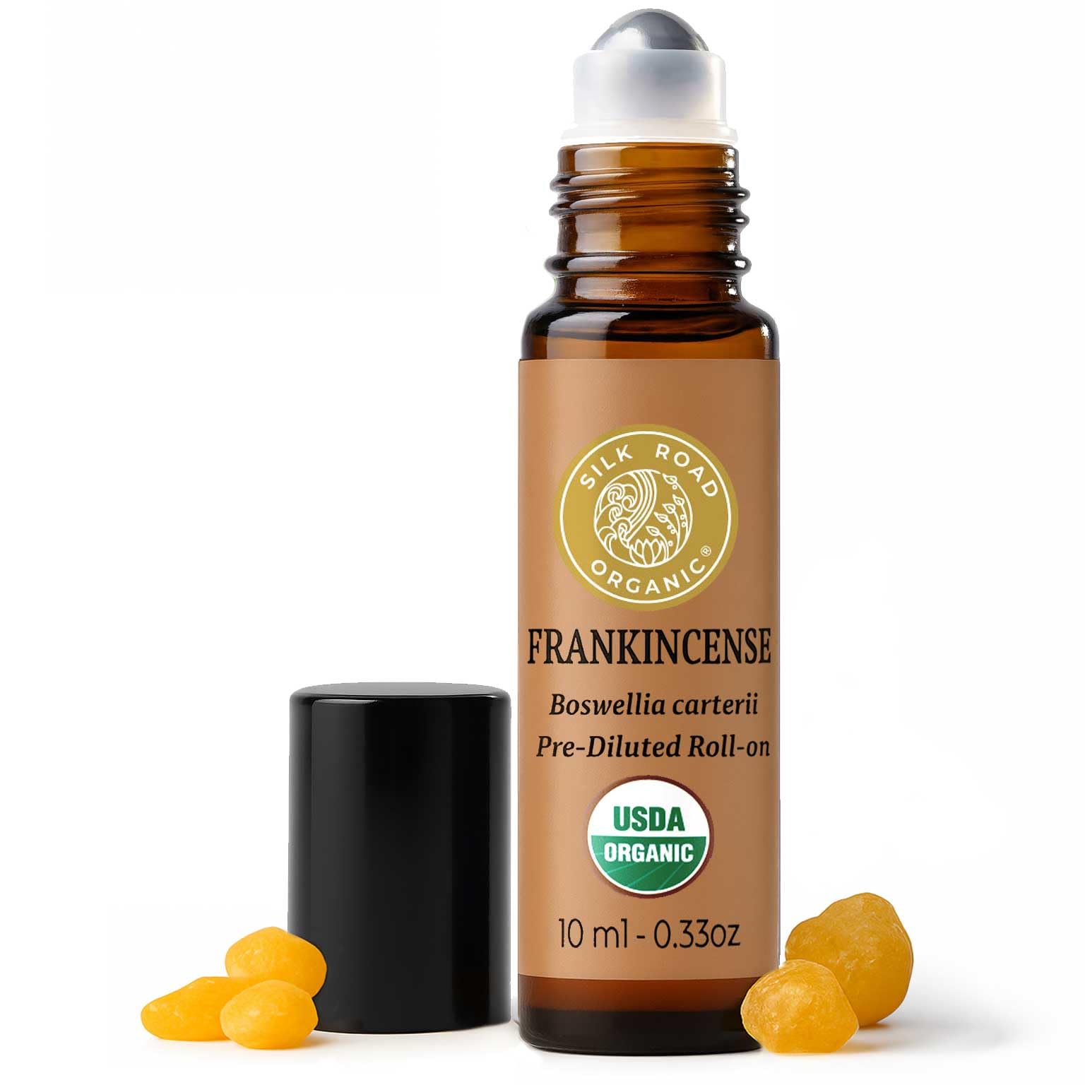 Silk Road Organic Frankincense Carterii Essential Oil Roll On, 100% Pure USDA Certified Aromatherapy for Radiant Skin, Body Aches, Stress Relief, & Calm - 10 ml Roller