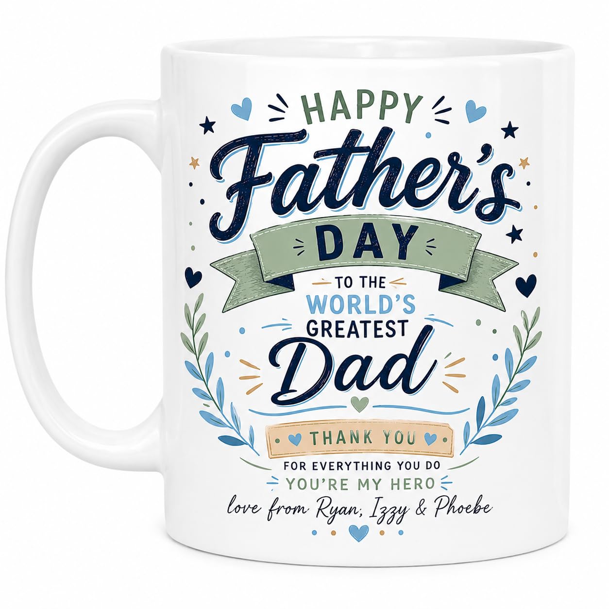 Personalised Father’s Day Mug for Dad – Custom World’s Greatest Dad Coffee Mug with Children’s Names – 11oz Ceramic Gift for Daddy, Father, Stepdad or Grandpa – Personalised Father’s Day Gift