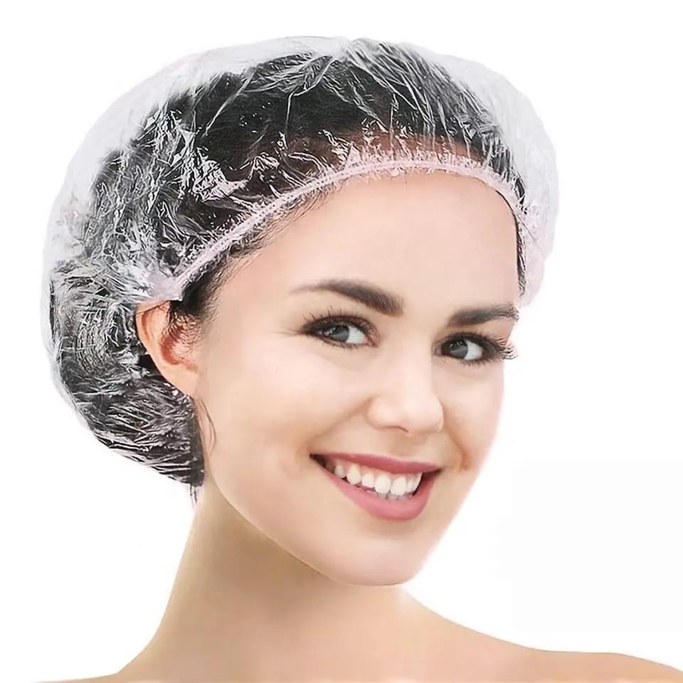 KitchenFest® Disposable Shower Cap Pack of 100 Pcs Free-Size Waterproof Spa Salon Hotel Kitchen Hair Dye Women Bathing Oil-proof Elastic Shower Caps-image-15