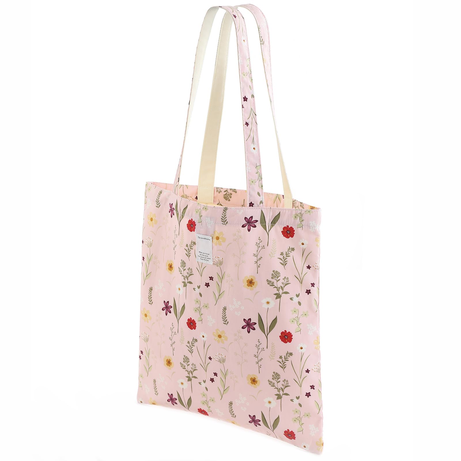 TWOOKTY Canvas Tote Bag for Women, Reusable Cotton Shoulder Bag with Magnetic Closure, Aesthetic Floral Print Shopping Bag for Work, School, Travel