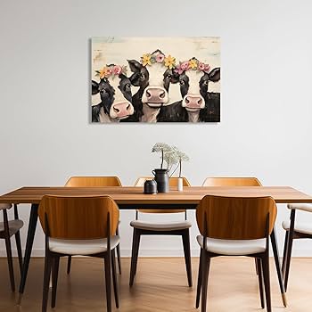 Amazon.co.jp: ZQQART かわいい牛 キャンバスウォールアート