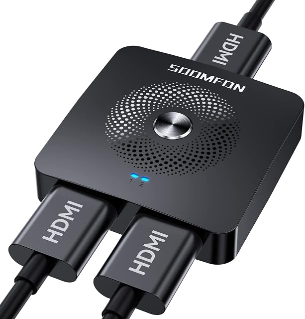 Przełącznik HDMI 4K HDMI Splitter - SOOMFON HDMI Switch 4K 60Hz dwukierunkowy 1 w 2 wyjścia lub 2 w 1 Out, przełącznik HDMI 3D 1080P HDR do Fire Stick, Xbox, Ps4, odtwarzacza Blu-Ray, DVD, HDTV