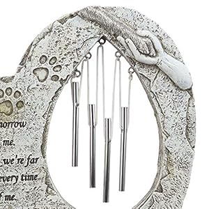 Paw Prints Pet Dog Memorial Stones with Wind Chimes, Loss of Dog Sympathy Keepsake Pet Dog Memorial Gi-fts, Heart Shaped Pet Dog Headstone Grave Markers for Garden Yard Patio Lawn Decor