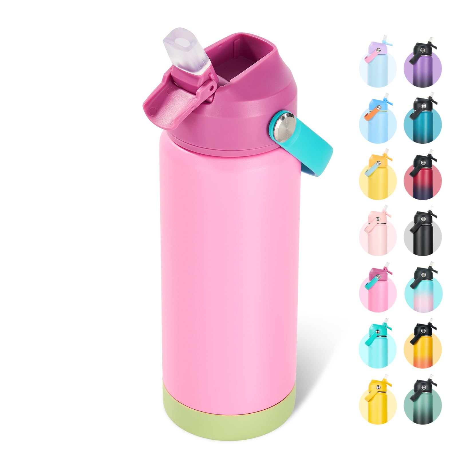 Fijinhom 24oz Insulated Stainless Steel Water Bottle, Wide Mouth Double Wall Vacuum, Silicone Straw, Sweat &amp; Leak Proof, BPA Free Insulated Water Flask for Travel, Keep Cold 24h Hot 12h, Berries