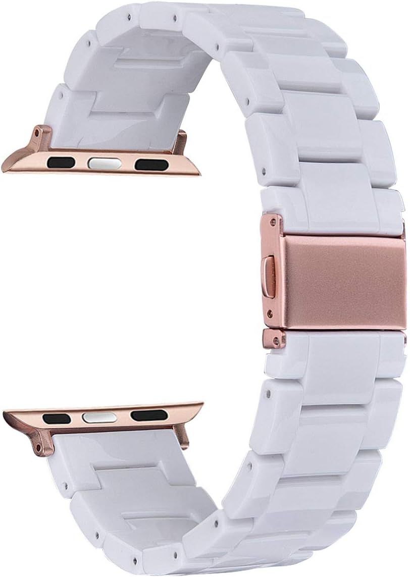 V-MORO Resin Strap Compatible with Apple Watch Band 41mm 40mm 38mm iWatch  Series 7/6/5/4/3/2/1/SE with Stainless Steel Buckle Replacement Wristband  Women Girl Men(White-tone, 38mm/40mm/41mm) : Cell Phones \u0026 Accessories