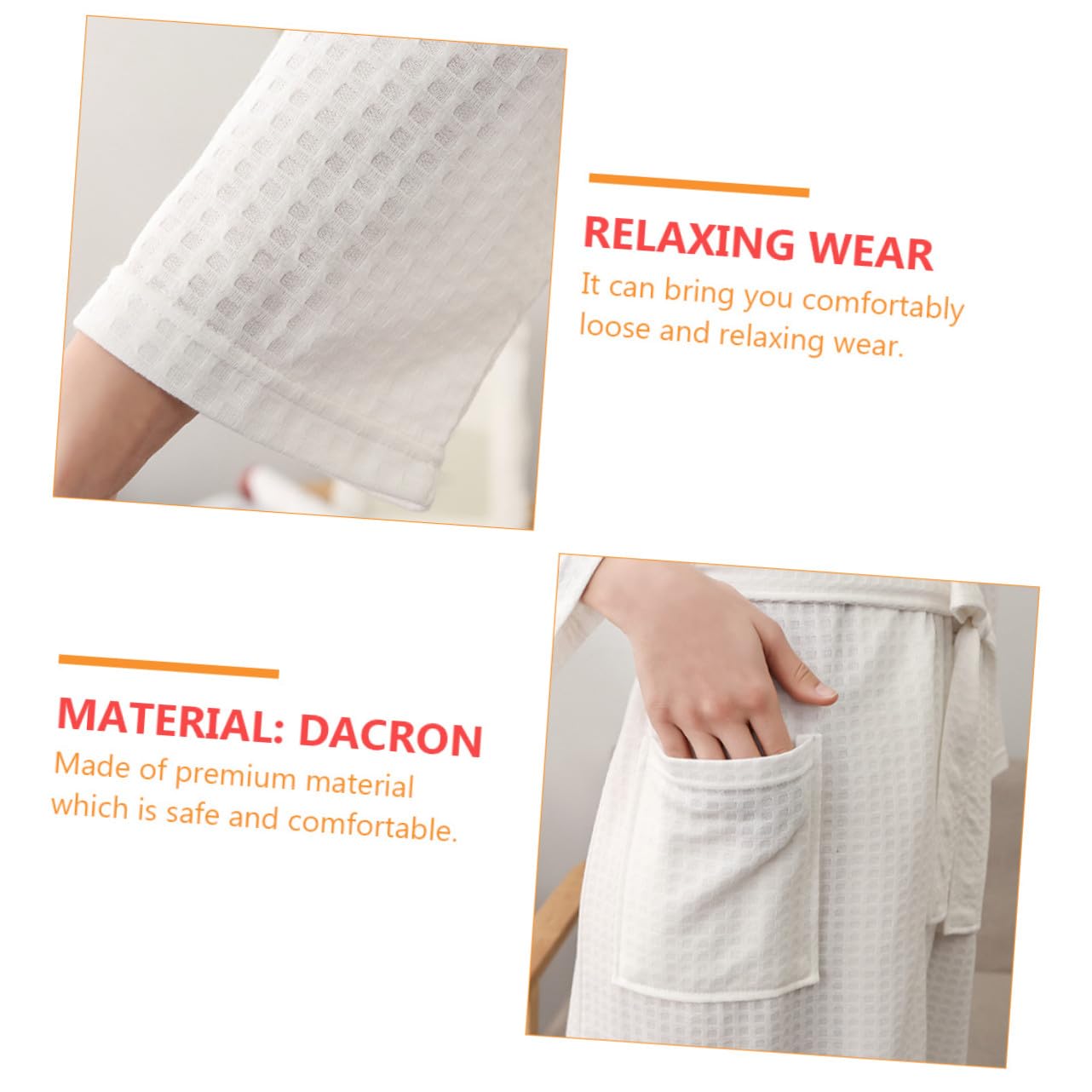 LIFKOME Peignoir de Nuit Femme Manches Polyester Respirant et Absorbant Robe de Chambre Pratique avec Ceinture Blanc Confortable pour Maison et Détente