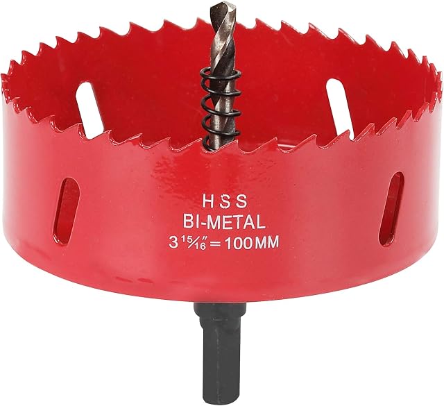 Hole Saw 100 mm, 30 mm Bi-Metal Cutting Depth HSS M 42 Hole Cutter for Cutting Wood, Plastic, Drywall, Plasterboard and Soft Metal Sheet