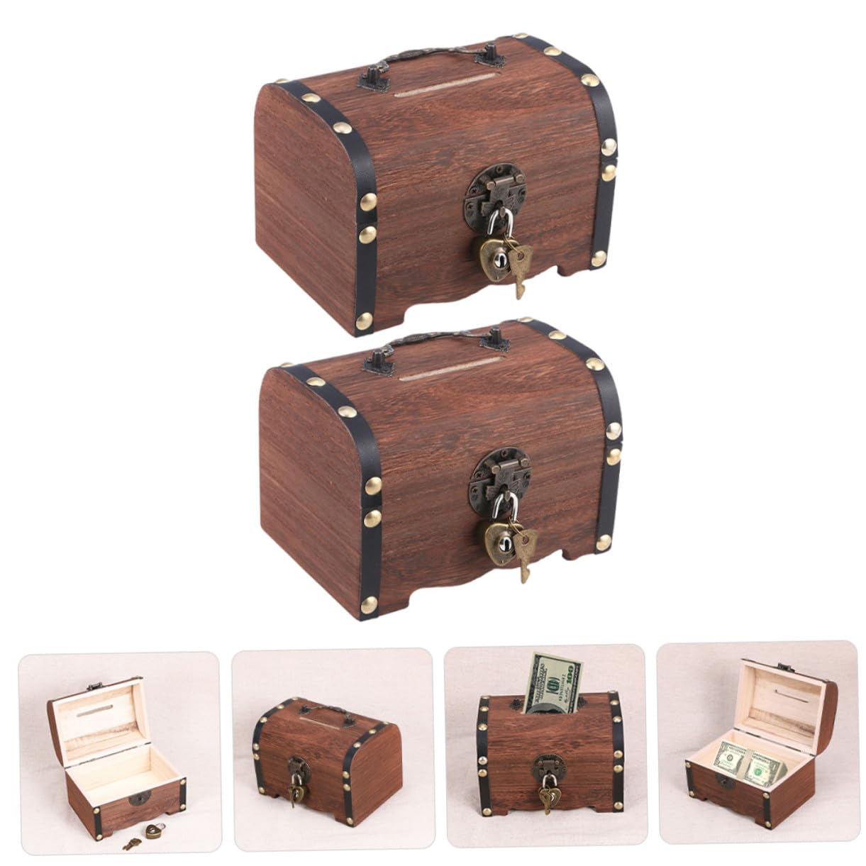 2stücke Holzkiste Mit Schloss Retro Aufbewahrungsbox Vintage Münzbox Holz Schatzkiste Deko Kasten Für Tisch