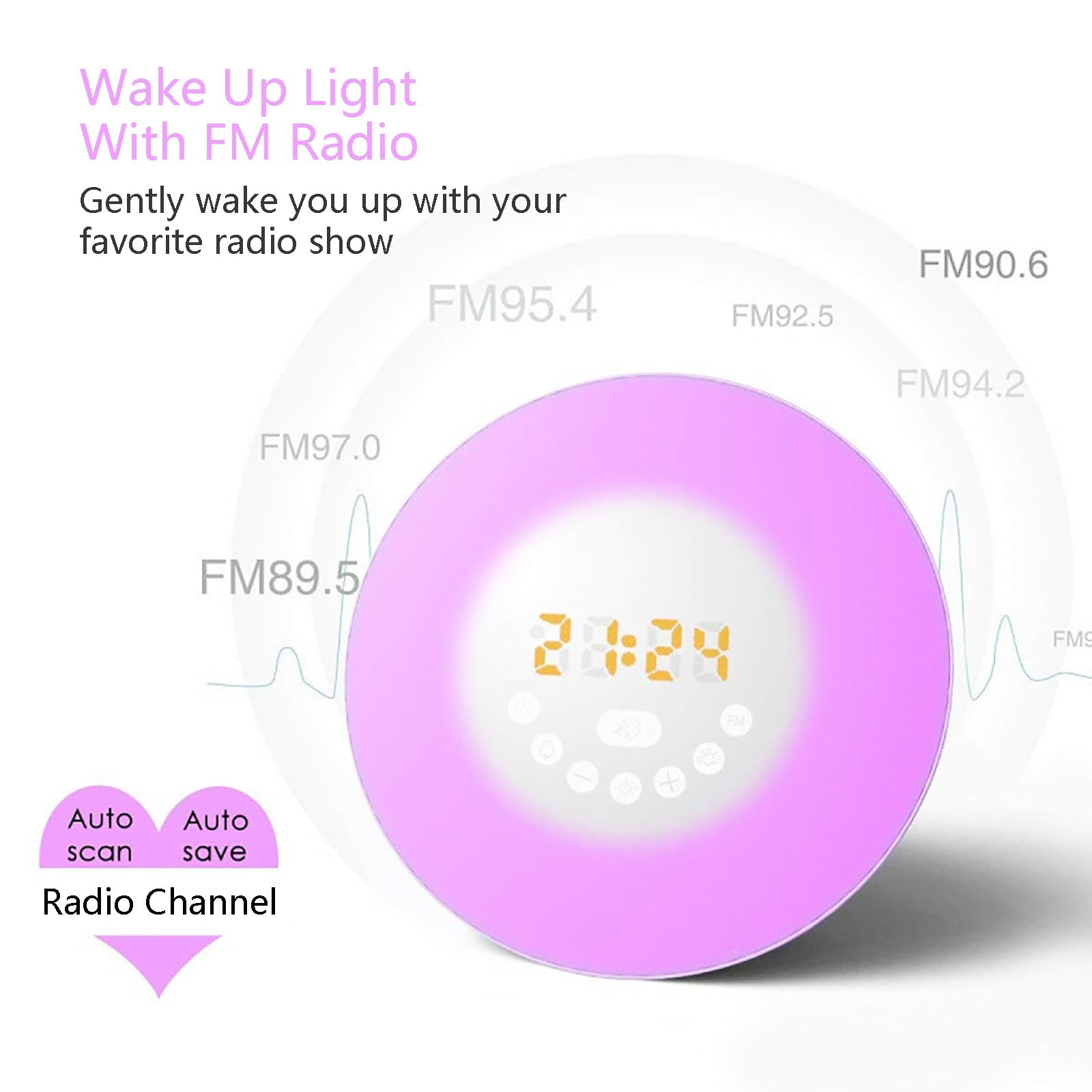 Despertador Despertador Luz Amanecer con Simulación De Amanecer, Radio FM, Alarmas Dobles y Snooze Ayuda para Dormir, Máquina De Sonidos De Ruido Blanco para Dormir, Ideal para Regalar