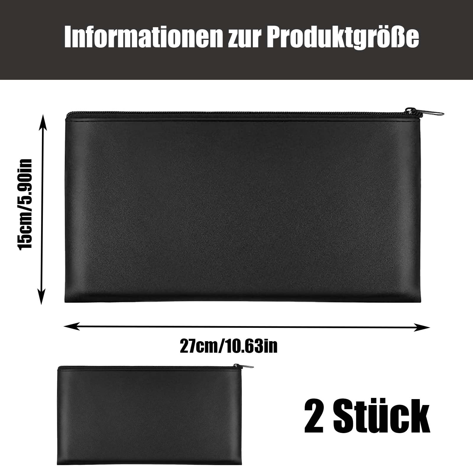 2 Stück Banktaschen Aus Kunstleder 27x15 Cm - Geldtaschen Mit Reißverschluss Für Dokumente & Scheine