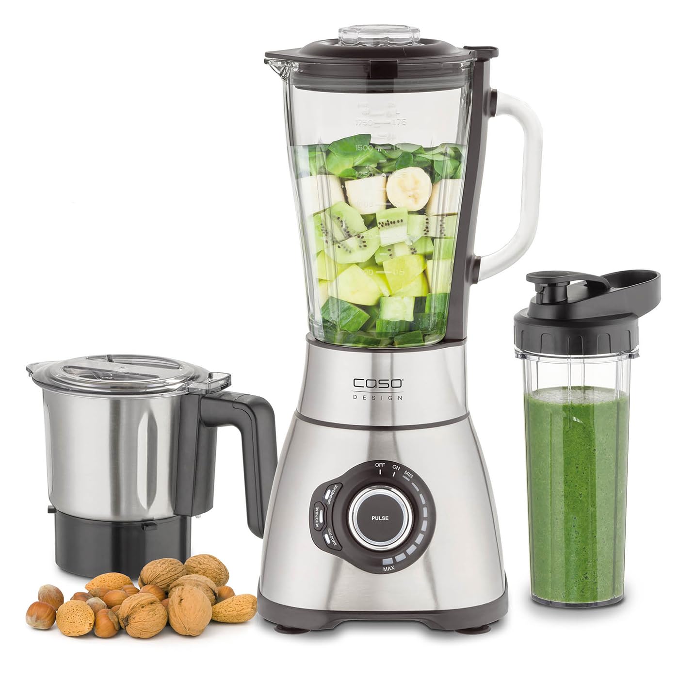 CASO B 1800 PowerBlender-Set - Standmixer, 28.000 U/min, Glasbehälter 1,75 L, inkl. Trinkflasche und Zerkleiner, Mixer Testsieger mit sehr gut, Edelstahl