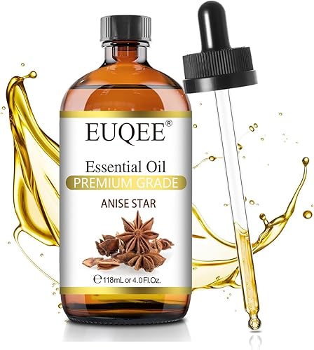 EUQEE Aceite esencial de estrella de anís de 4 onzas 4.0 fl oz de gran capacidad, aceite esencial de fragancia pura y prémium con cuentagotas de