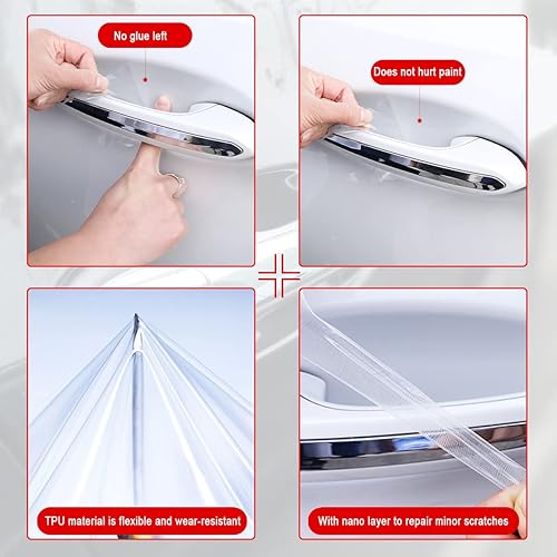Miniatura 4 de 4 calcomanías protectoras para manija de puerta de automóvil, película protectora universal de fibra de carbono antiarañazos para la mayoría de las