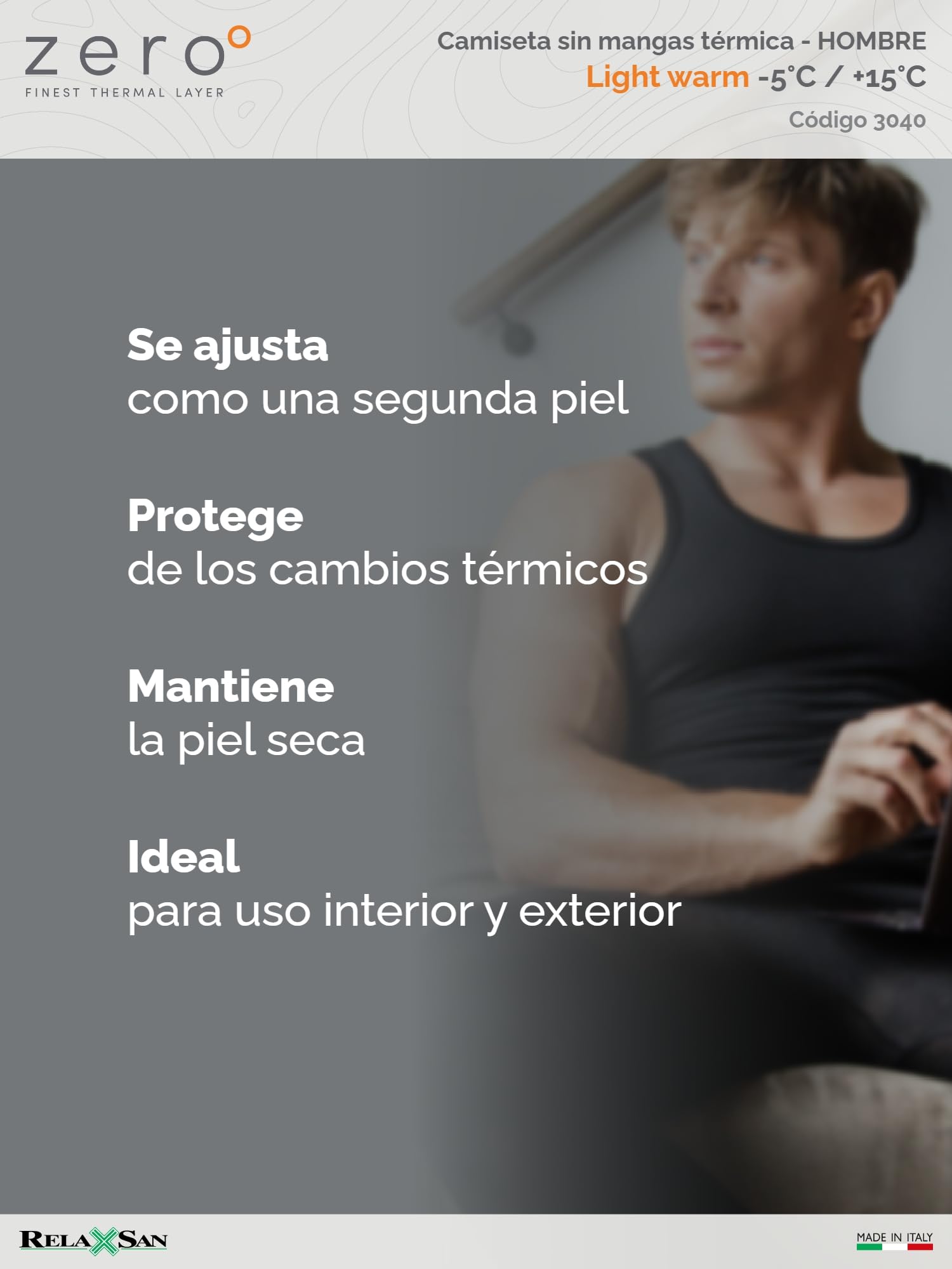 Relaxsan Zero 3040 - Camiseta Térmica de Tirantes Anchos Hombre Lana Merino