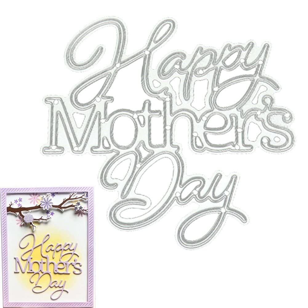 Danlai Silver Happy Mothers Day Cutting Metal Embossing Stencil Card Making Die Cut Word Cutting Stencil For Card Scrapbook