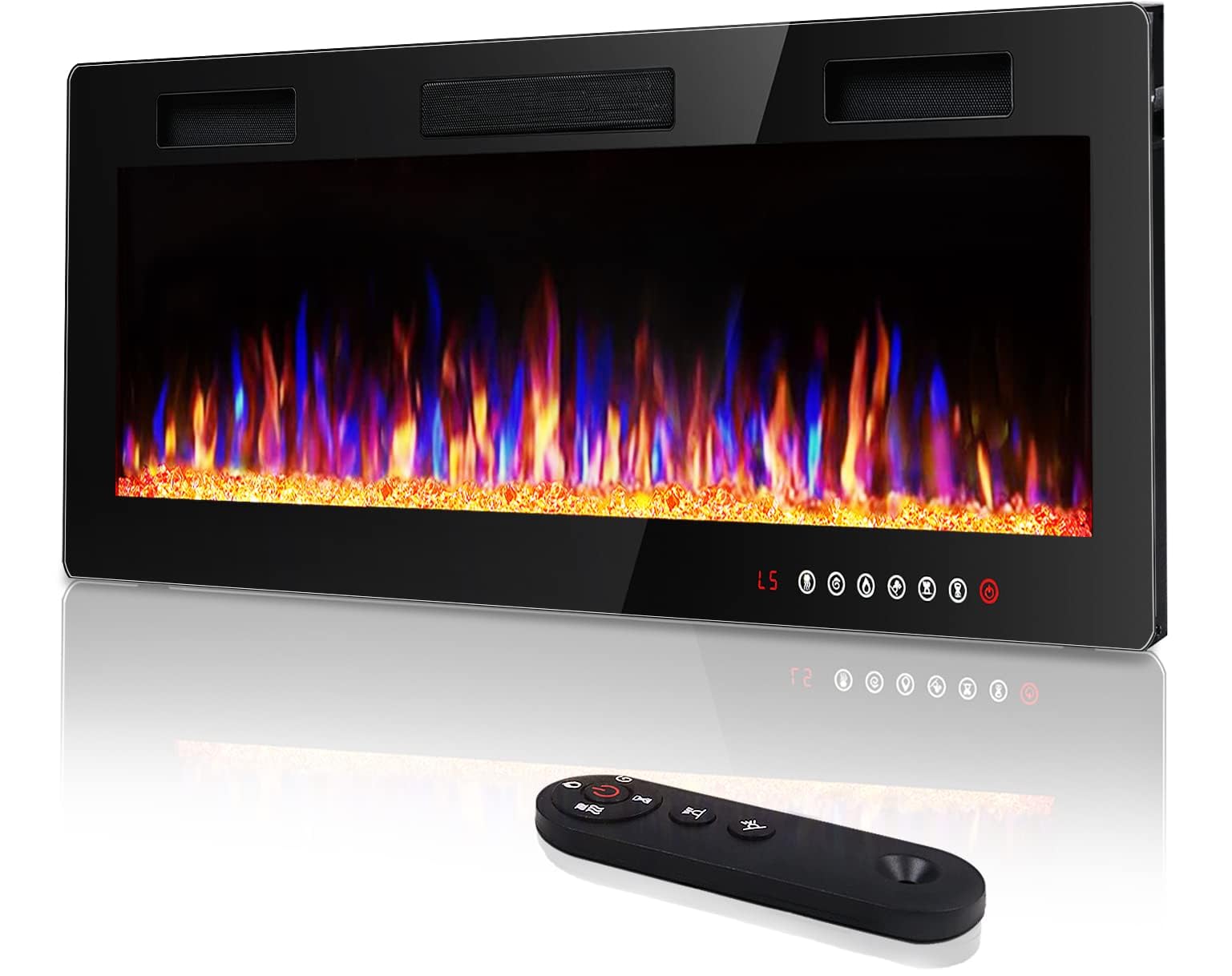 VITESSE42 inch Ultra-Thin Electric Fireplace in-Wall Recessed and Wall Mounted Fireplace Heater,Linear Fireplace with Multicolor Flame,Timer,Low Noise,750/1500W,Touch Screen & Remote Control(42’’)