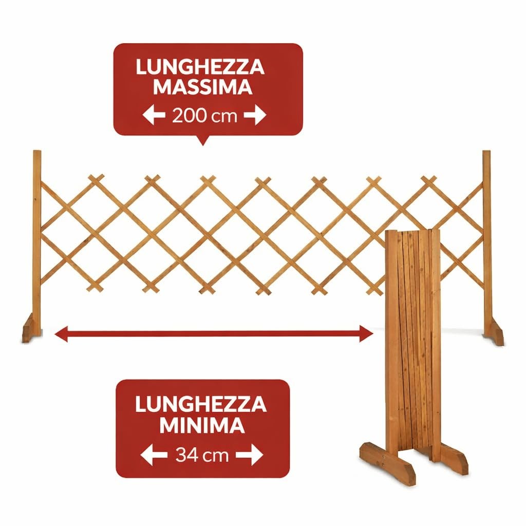 Staccionata in Legno Estensibile 120x120-200cm, Recinto a Rombo per Giardino ideale per Giardino, Bar, Ristoranti e Centri Commerciali – Divisorio Salvaspazio e Resistente