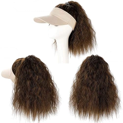 Miniatura 3 de YEKEYI Peluca de cola de caballo, gorra de béisbol con sombreros sintéticos, cabello largo ondulado para mujeres, uso diario en fiestas