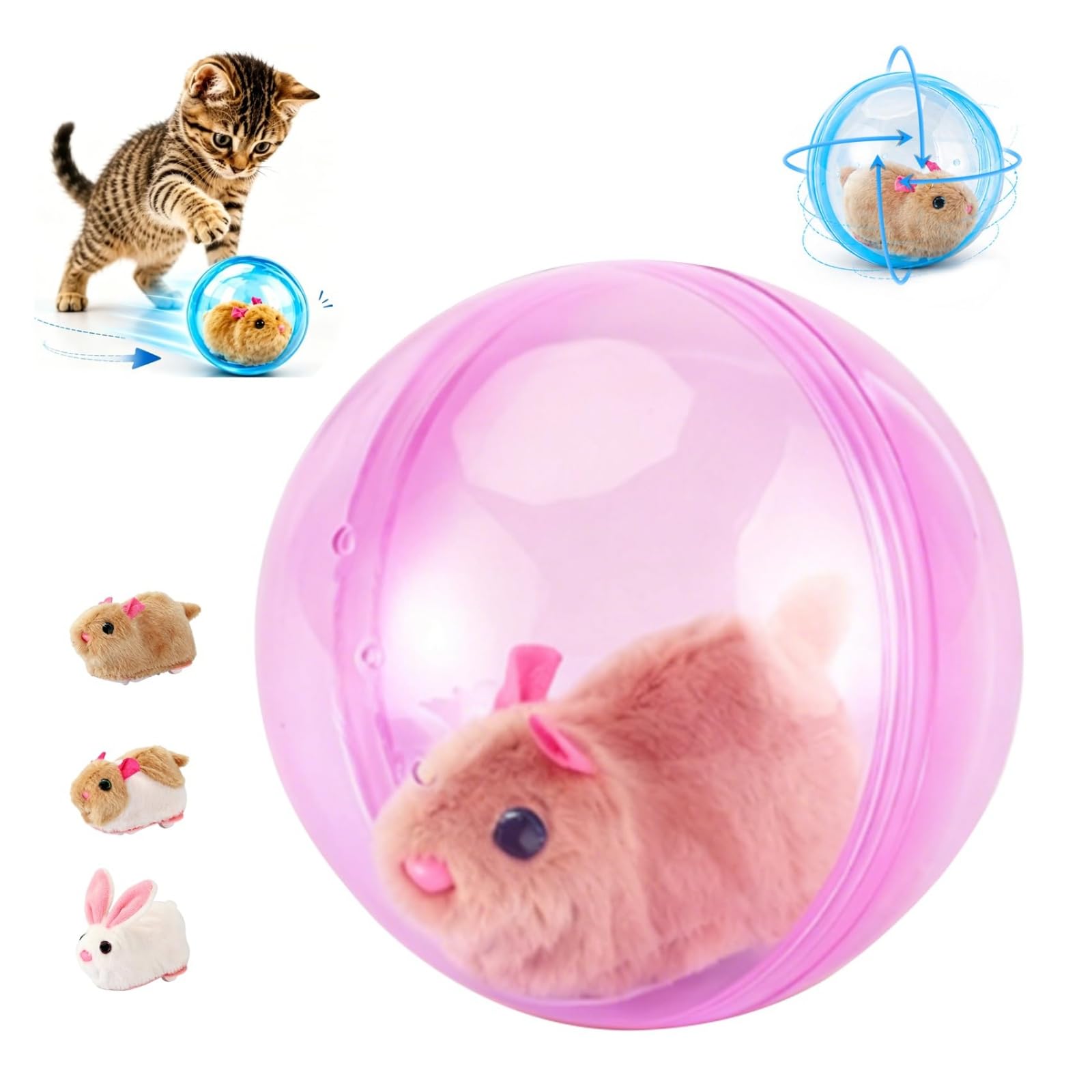 HFDHD 2026 New Self-Rolling Interactive Cat Ball, Realistic Animal 360° Rolling Spin Moving Cat Ball,Fun Indoor Interactive Pet Ball for Cats Dogs Chasing (Pink,Mouse-B)