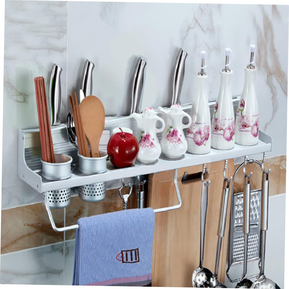 Porta Spezie da Parete 8 Ganci e 2 Vaschette in Alluminio per Cucina e Hotel, Moderno e Facile da Pulire