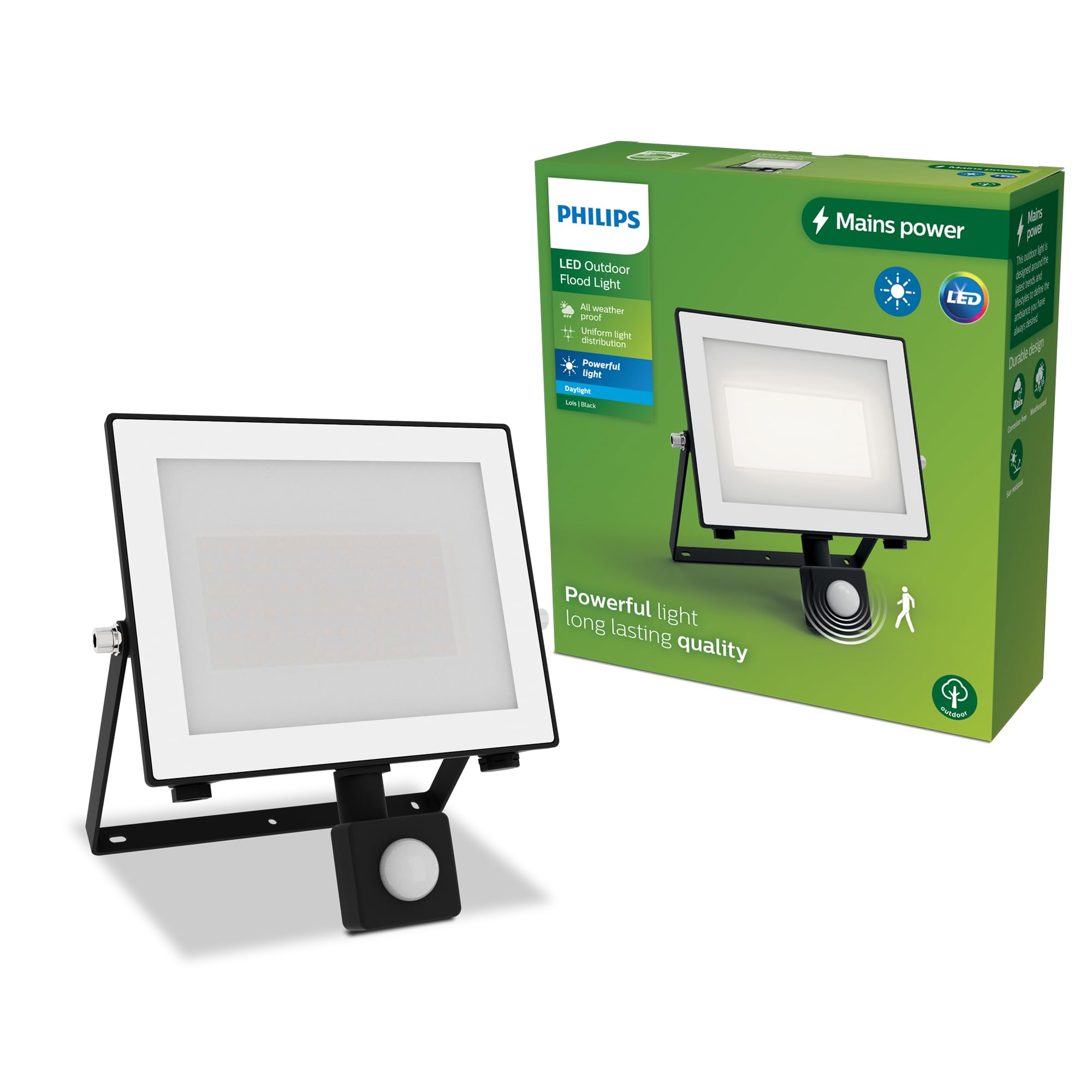 Philips Lois Zewnętrzna Lampa Floodlight z Czujnikiem, 50 W, 5000 K, Czarna