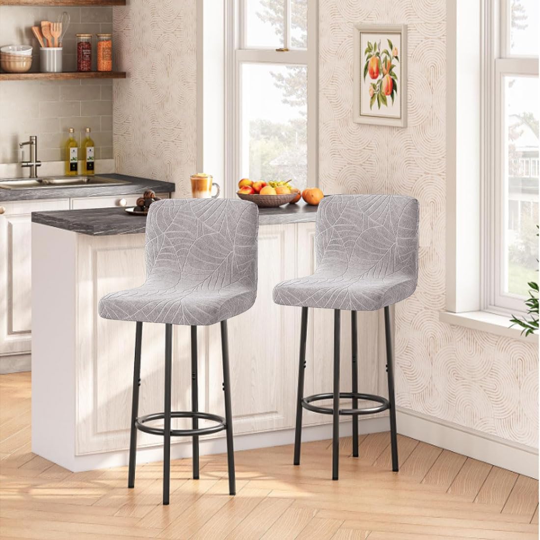 Bar Stool Cover with Back Waterproof Counter Height Bar Stool Slipcovers Stretch Swivel Barstools Slipcovers Pub Counter Chairs Covers for Kitchen Island Home Bar 4 Pack Light Gray