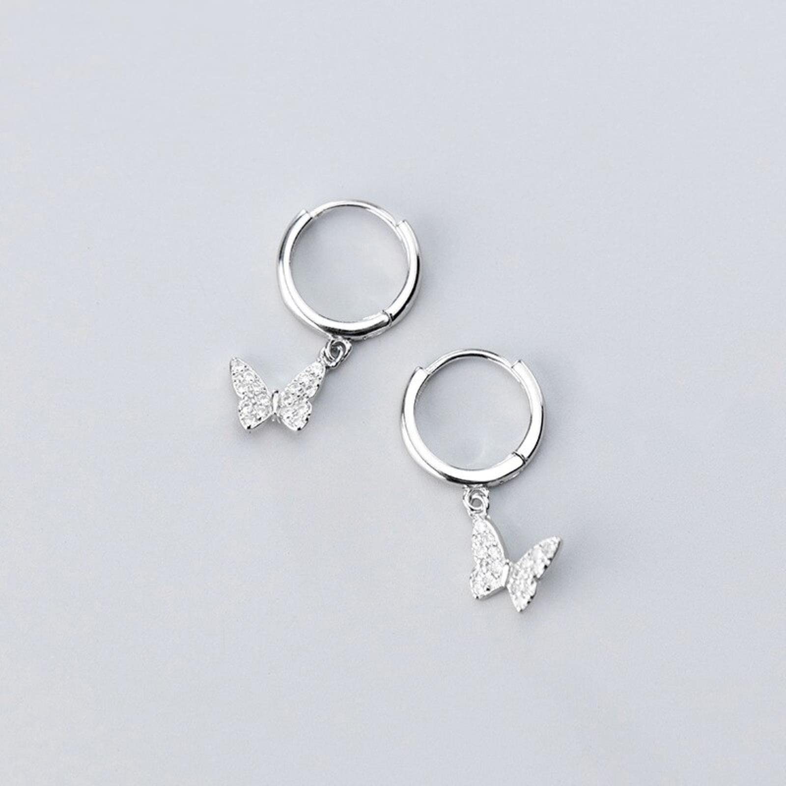 925 Sterling Silver Sparkling Zircon Dancing Butterfly Hoop Earring For Women Fashion Luxury Wedding Gift Fine Jewelry