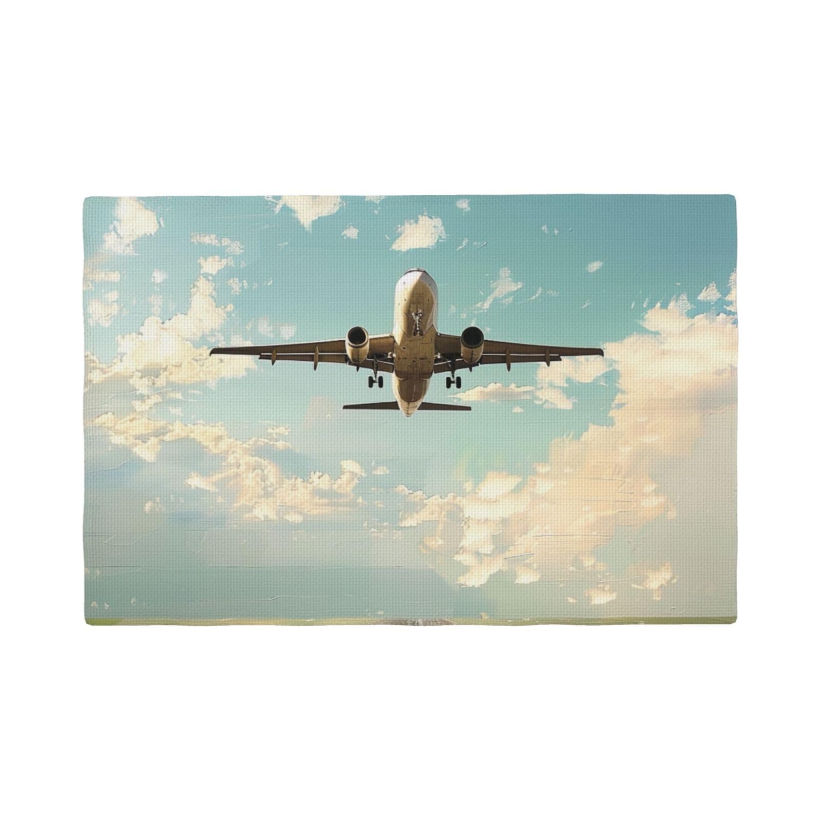 Airplane Print Placemats Set, Heat Resistant Washable Placemat 12x18in Table Mats for Party Kitchen Dining Table Decoration Indoor Outdoor, Six Piece