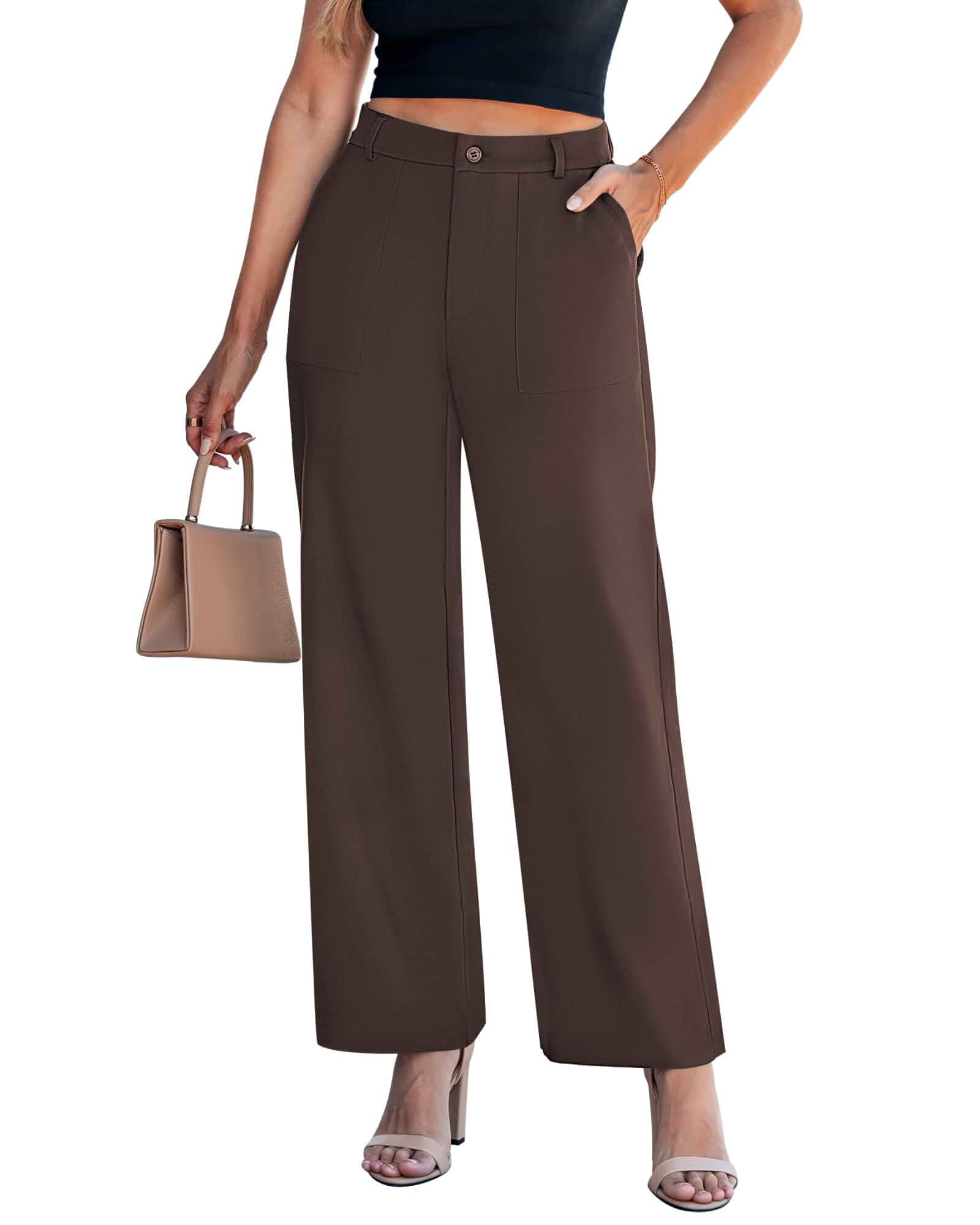 GRAPENT Wide Leg Dress Pants Women Business Casual High Waisted Elastic Waist Stretchy Work Trousers Pants with Pockets Regular
