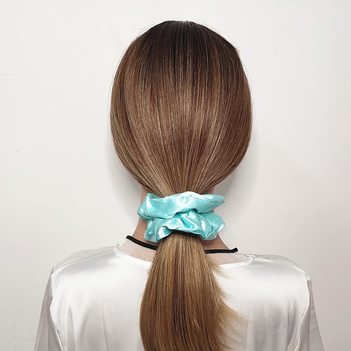 Haargummis aus Satin, Seide, weiche Haargummis, modische Haarbänder, Haarschleife, elastisch, Pferdeschwanz-Halter, Haarschmuck für Damen und Mädchen, Blau, Grün, 12 Stück