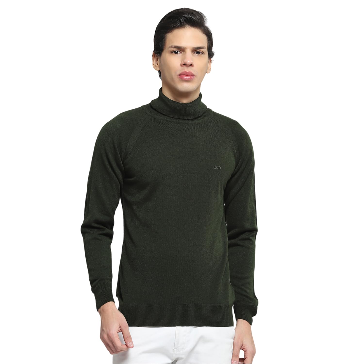 cloak & decker Mens Solid Olive High Neck Full Sleeve Pullover_6240616441HN-9-picture-11