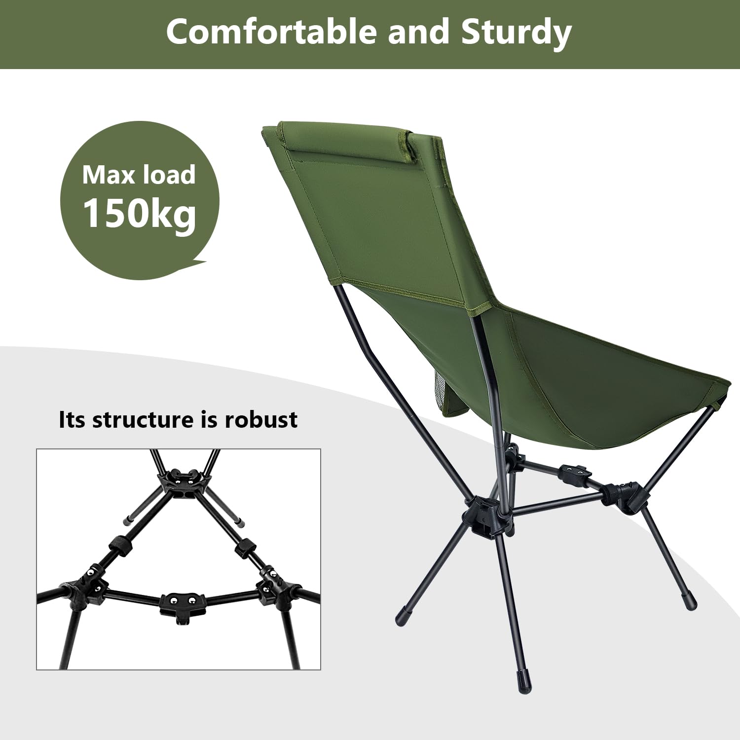 Diealles Shine Campingstoel, klein verpakkingsformaat, visstoel met hoge rugleuning, opvouwbaar, lichte campingstoelen met zijzakken, campingstoel voor picknick, outdoor, wandelen, vissers